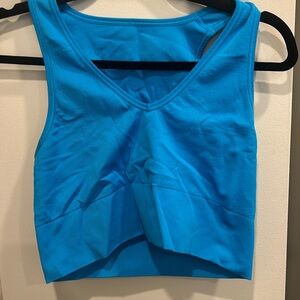 Free people movement blue cropped active ribbed tank top v neck